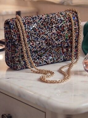 Rainbow Rhinestone Embellished Crossbody Shoulder Bag Party Holiday Event